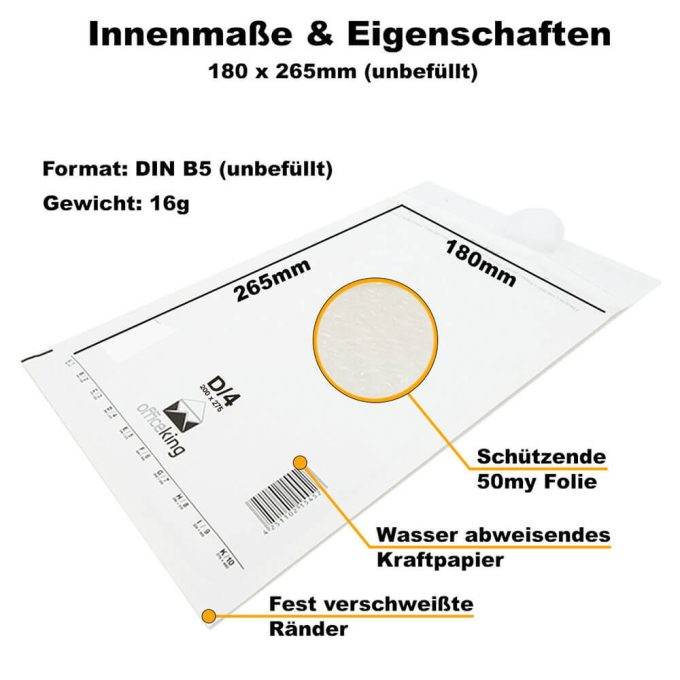 100x D4 Luftpolstertaschen 200x275 mm weiß - officeking